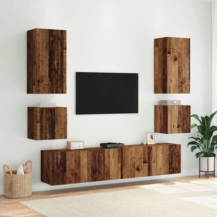TV vægskab med LED Gammelt træ 100 x 35 x 41 cm Konstrueret træ