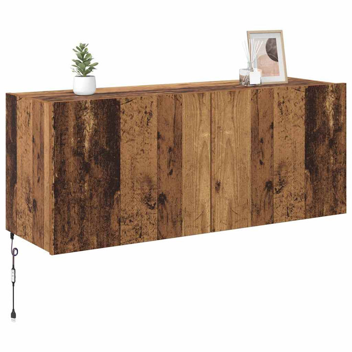 TV vægskab med LED Gammelt træ 100 x 35 x 41 cm Konstrueret træ