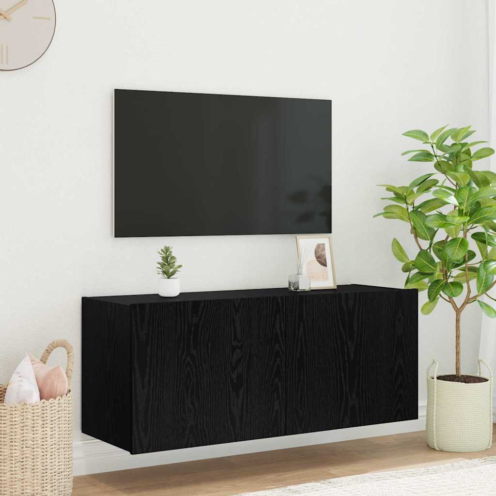 TV vægskab med LED Sort eg 100 x 35 x 41 cm Konstrueret træ