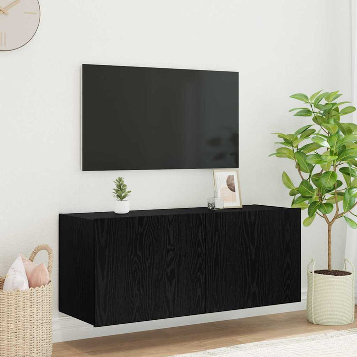 TV vægskab med LED Sort eg 100 x 35 x 41 cm Konstrueret træ