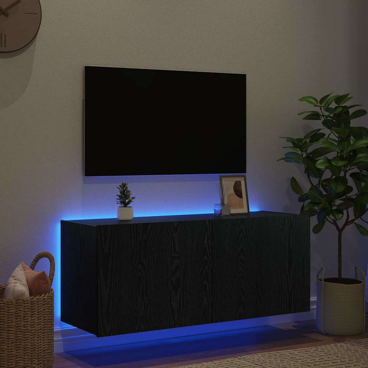 TV vægskab med LED Sort eg 100 x 35 x 41 cm Konstrueret træ