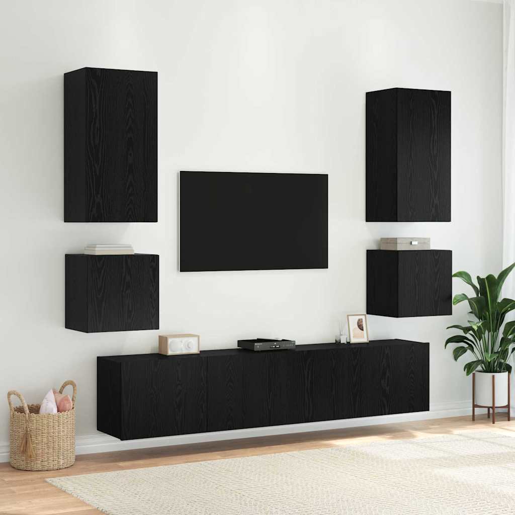 TV vægskab med LED Sort eg 100 x 35 x 41 cm Konstrueret træ