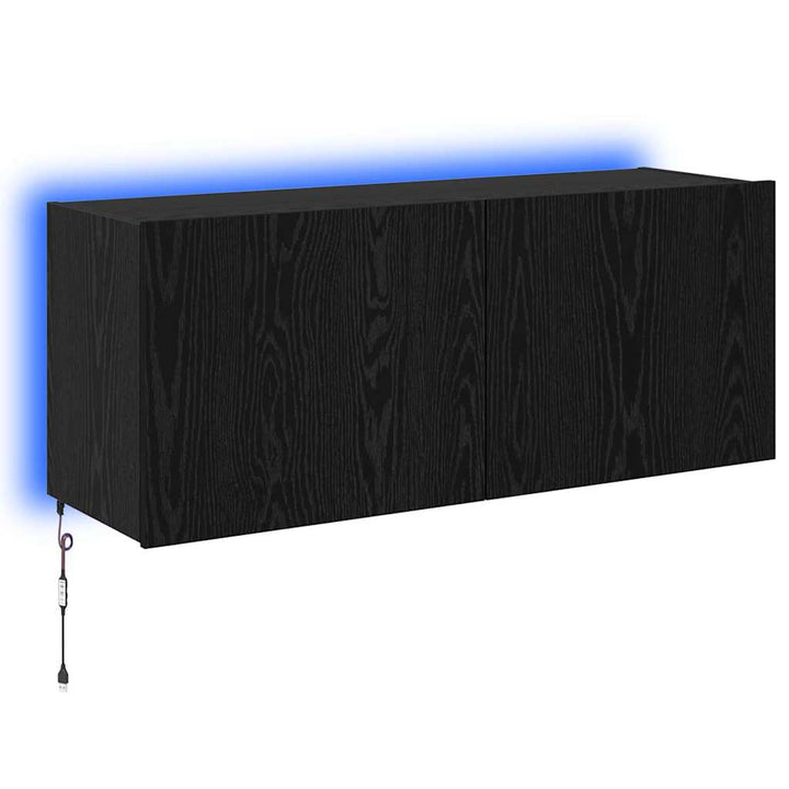 TV vægskab med LED Sort eg 100 x 35 x 41 cm Konstrueret træ
