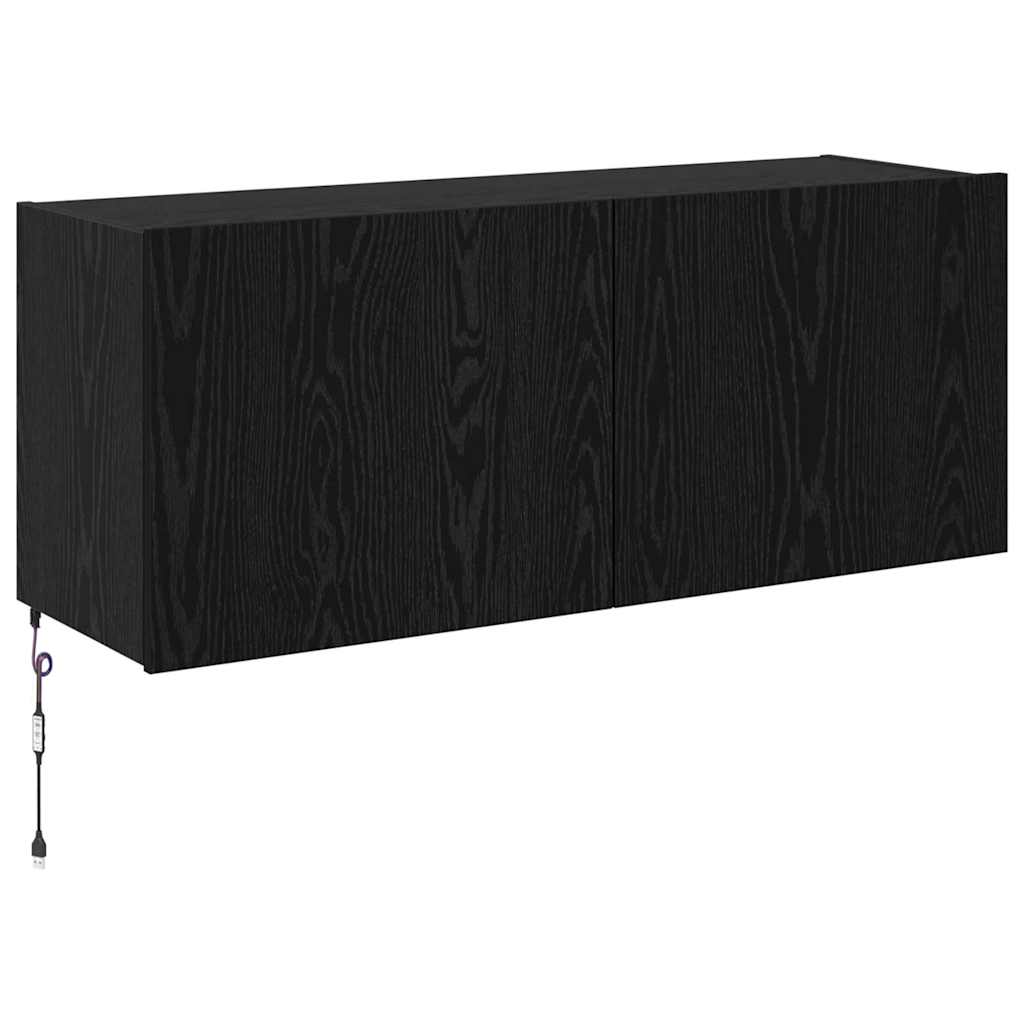 TV vægskab med LED Sort eg 100 x 35 x 41 cm Konstrueret træ