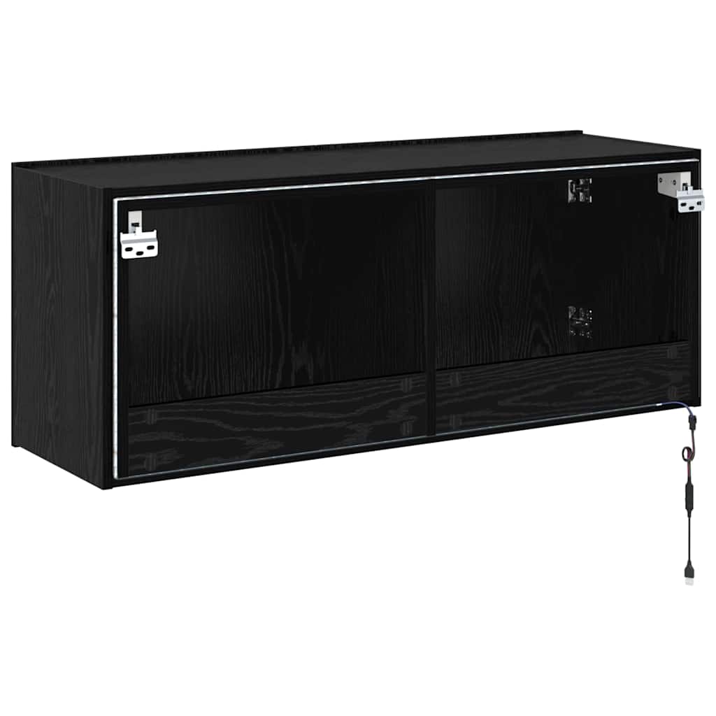 TV vægskab med LED Sort eg 100 x 35 x 41 cm Konstrueret træ
