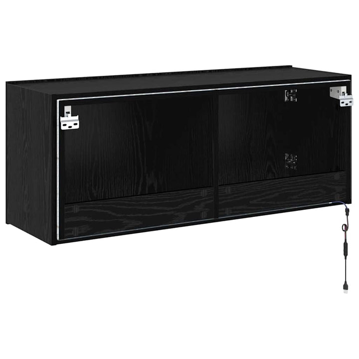 TV vægskab med LED Sort eg 100 x 35 x 41 cm Konstrueret træ