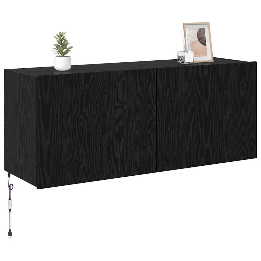 TV vægskab med LED Sort eg 100 x 35 x 41 cm Konstrueret træ