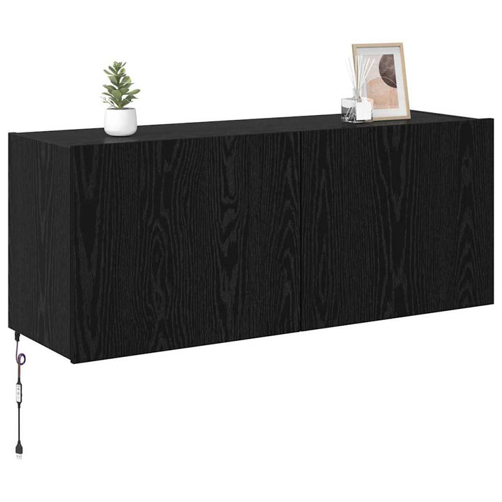 TV vægskab med LED Sort eg 100 x 35 x 41 cm Konstrueret træ