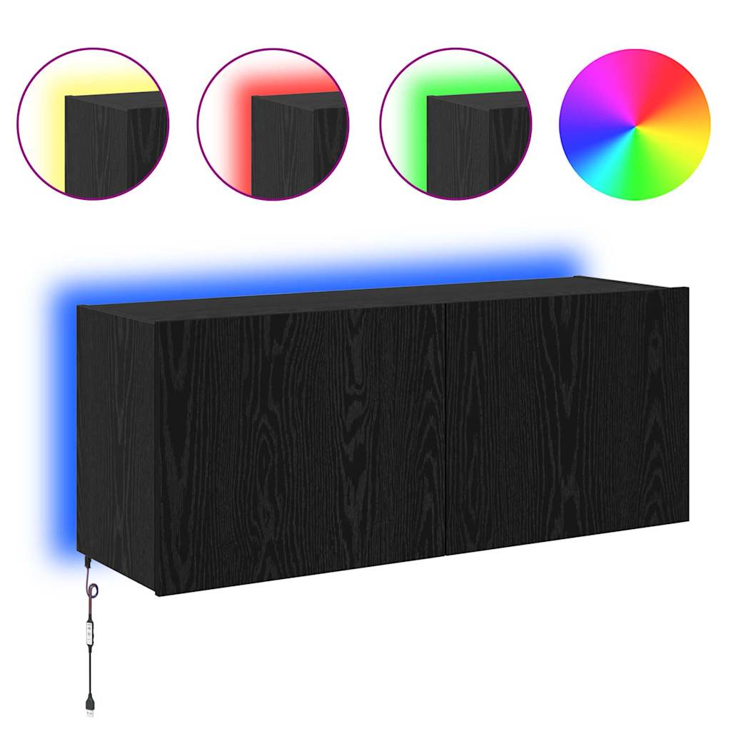 TV vægskab med LED Sort eg 100 x 35 x 41 cm Konstrueret træ