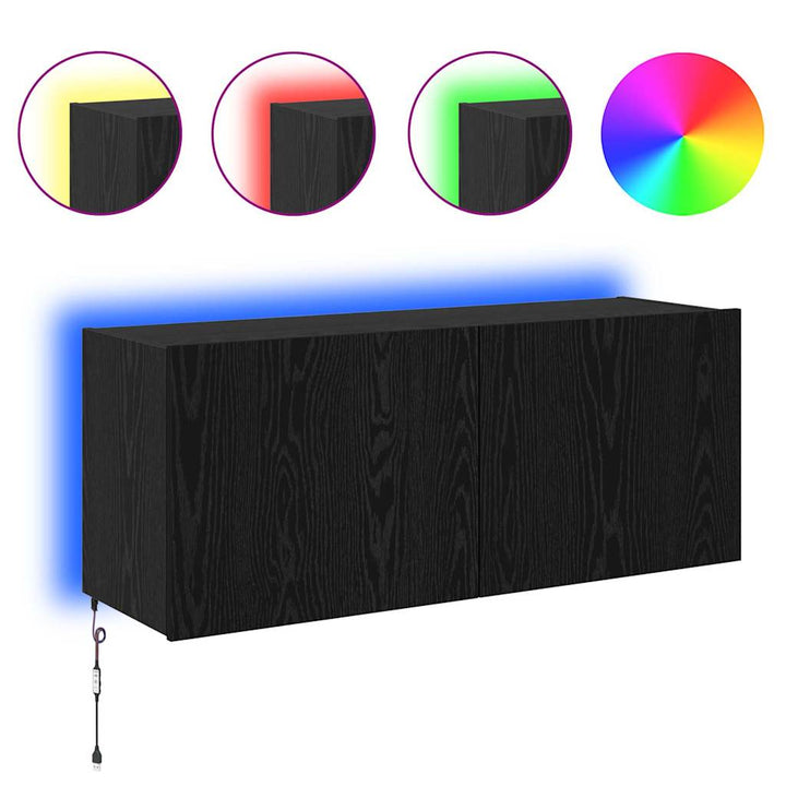 TV vægskab med LED Sort eg 100 x 35 x 41 cm Konstrueret træ