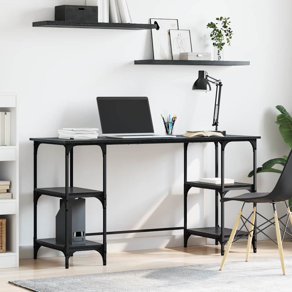 Bord med hylde Sort eg 140 x 50 x 75 cm Konstrueret træ