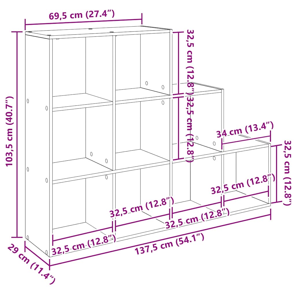 Rumdivider boghylde 137,5 x 29 x 103,5 cm Konstrueret træ