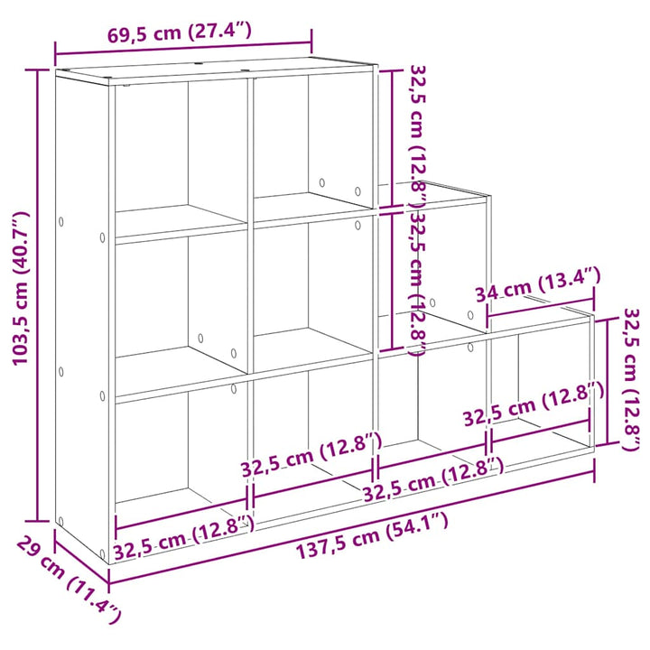 Rumdivider boghylde 137,5 x 29 x 103,5 cm Konstrueret træ