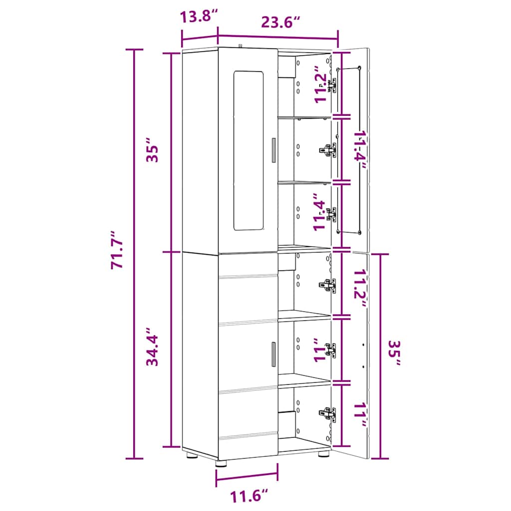 Highboard med dør FLORIN Hvid 60 x 35 x 182 cm Konstrueret træ
