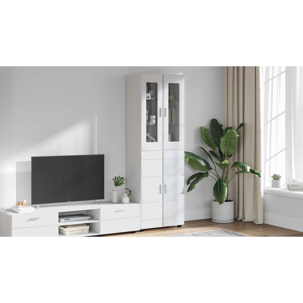 Highboard med hylde FLORIN Høj gloss hvid 60 x 35 x 182 cm