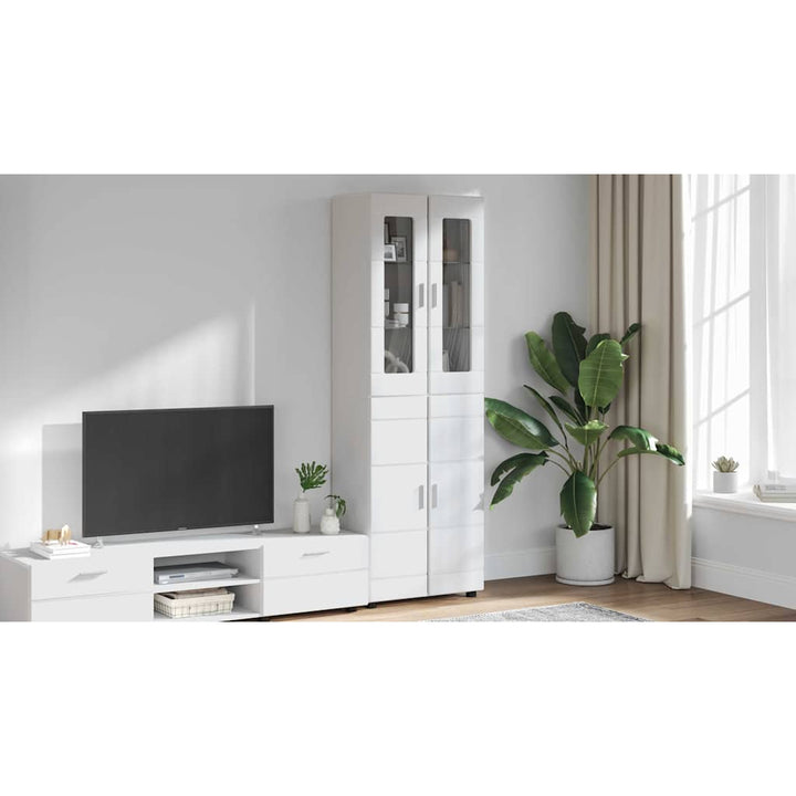 Highboard med hylde FLORIN Høj gloss hvid 60 x 35 x 182 cm