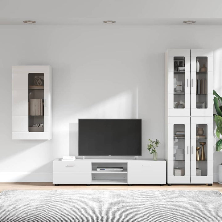 TV-møbelsæt med dør FLORIN 3 pcs Høj gloss hvid Konstrueret træ