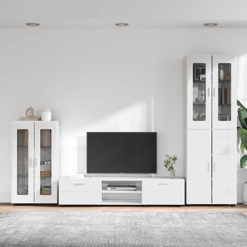 TV-møbelsæt med dør FLORIN 3 pcs Høj gloss hvid Konstrueret træ