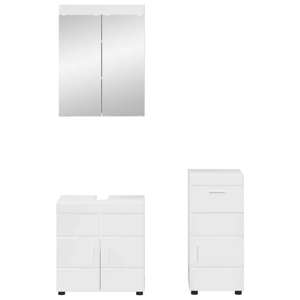 Badeværelsesmøbel sæt TULUM 3 pcs Høj gloss hvid