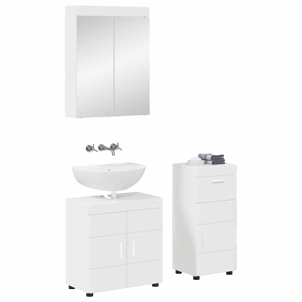 Badeværelsesmøbel sæt TULUM 3 pcs Høj gloss hvid