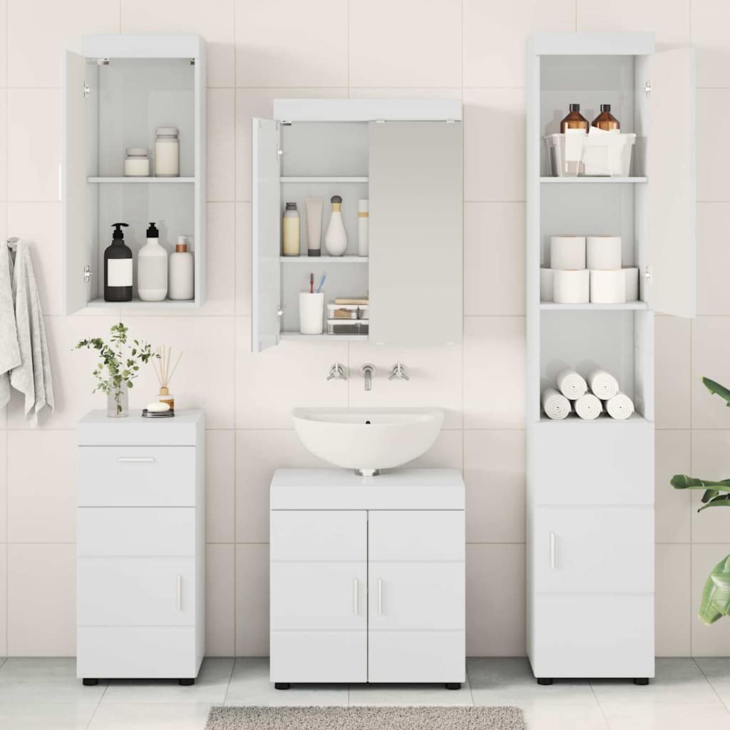 Badeværelsesmøbel sæt TULUM 5 pcs Høj gloss hvid