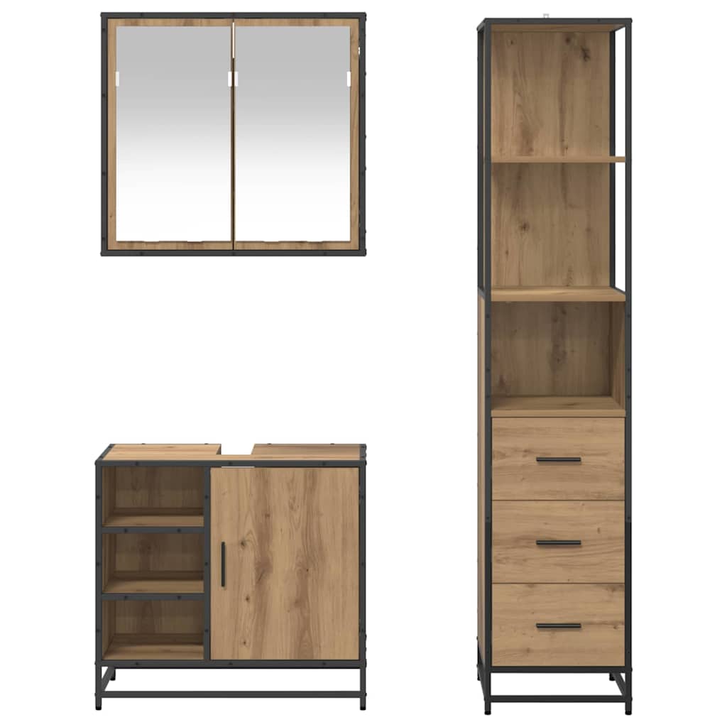 Badeværelsesmøbel sæt 3 pcs Artisan Egetræ Konstrueret træ