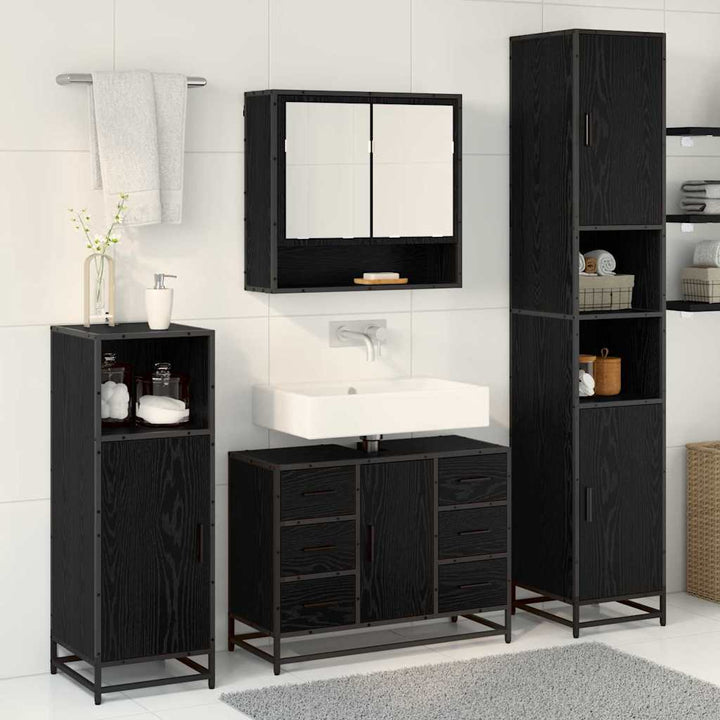 Badeværelsesmøbel sæt med skuffe 4 pcs Sort eg Konstrueret træ