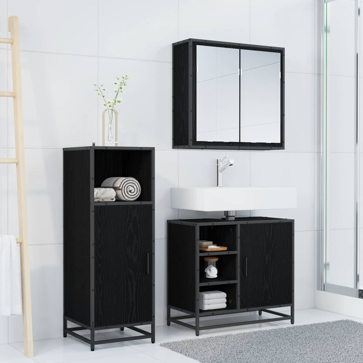 Badeværelsesmøbel sæt 3 stk. Sort eg 65 x 33 x 60 cm