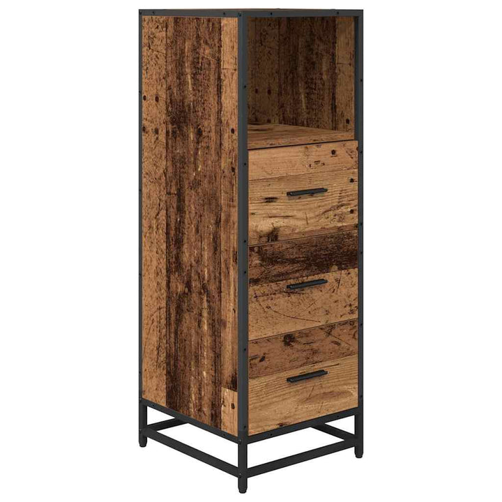 Badeværelsesmøbel sæt med dør 4 pcs Gammelt træ Konstrueret træ
