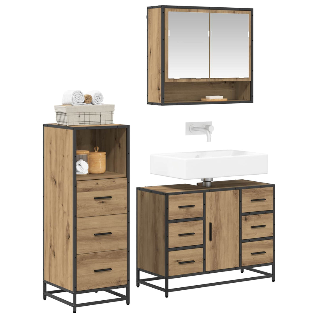 Badeværelsesmøbel sæt 3 stk. Artisan Egetræ 80 x 33 x 60 cm