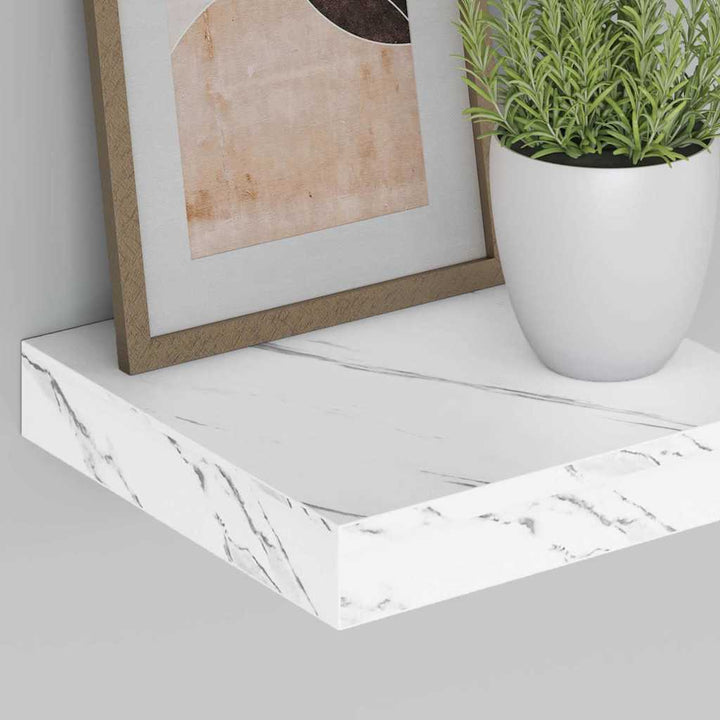 Væghylde 4 pcs Hvid marmor 23 x 23,5 x 4 cm Konstrueret træ