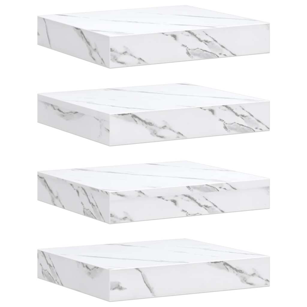 Væghylde 4 pcs Hvid marmor 23 x 23,5 x 4 cm Konstrueret træ