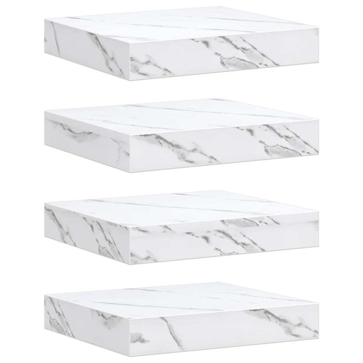 Væghylde 4 pcs Hvid marmor 23 x 23,5 x 4 cm Konstrueret træ
