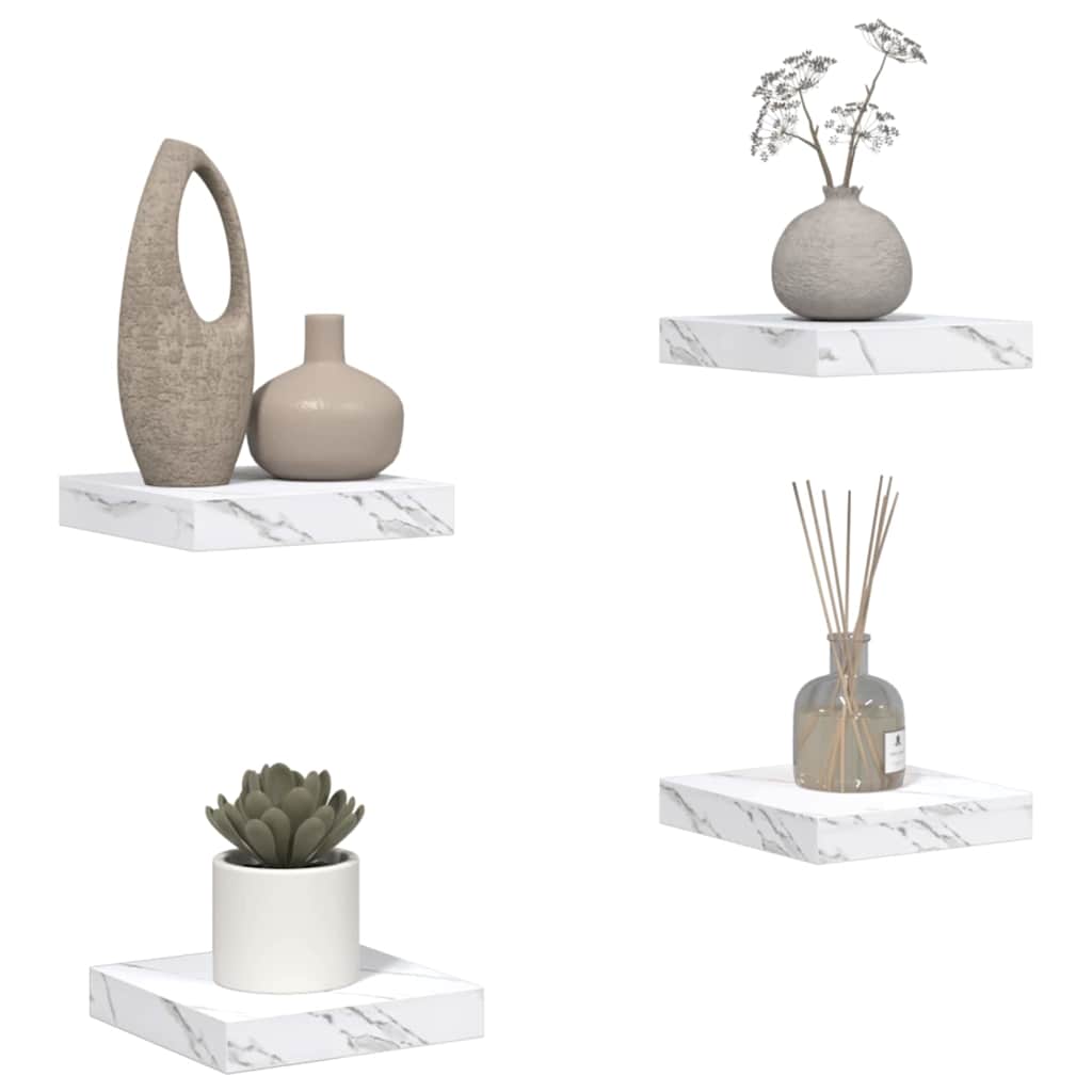 Væghylde 4 pcs Hvid marmor 23 x 23,5 x 4 cm Konstrueret træ