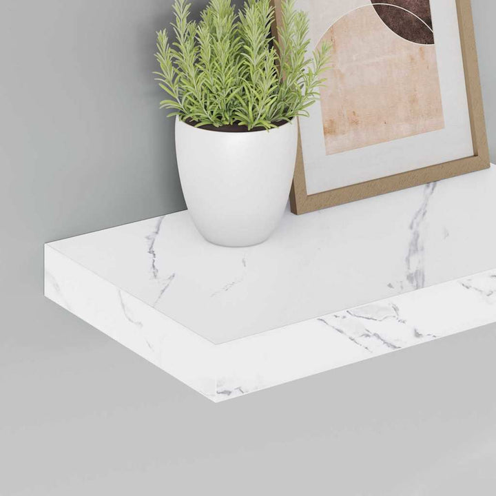 Væghylde 2 stk. Hvid marmor 40 x 23,5 x 3,8 cm Konstrueret træ