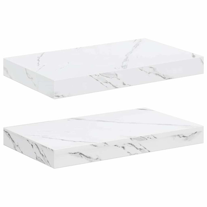 Væghylde 2 stk. Hvid marmor 40 x 23,5 x 3,8 cm Konstrueret træ