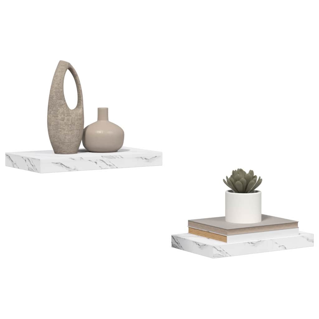 Væghylde 2 stk. Hvid marmor 40 x 23,5 x 3,8 cm Konstrueret træ