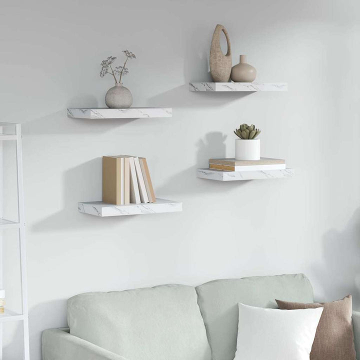 Væghylde 4 pcs Hvid marmor 40 x 23,5 x 4 cm Konstrueret træ