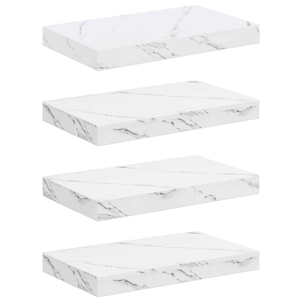 Væghylde 4 pcs Hvid marmor 40 x 23,5 x 4 cm Konstrueret træ