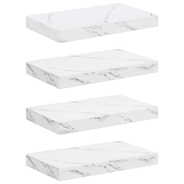 Væghylde 4 pcs Hvid marmor 40 x 23,5 x 4 cm Konstrueret træ