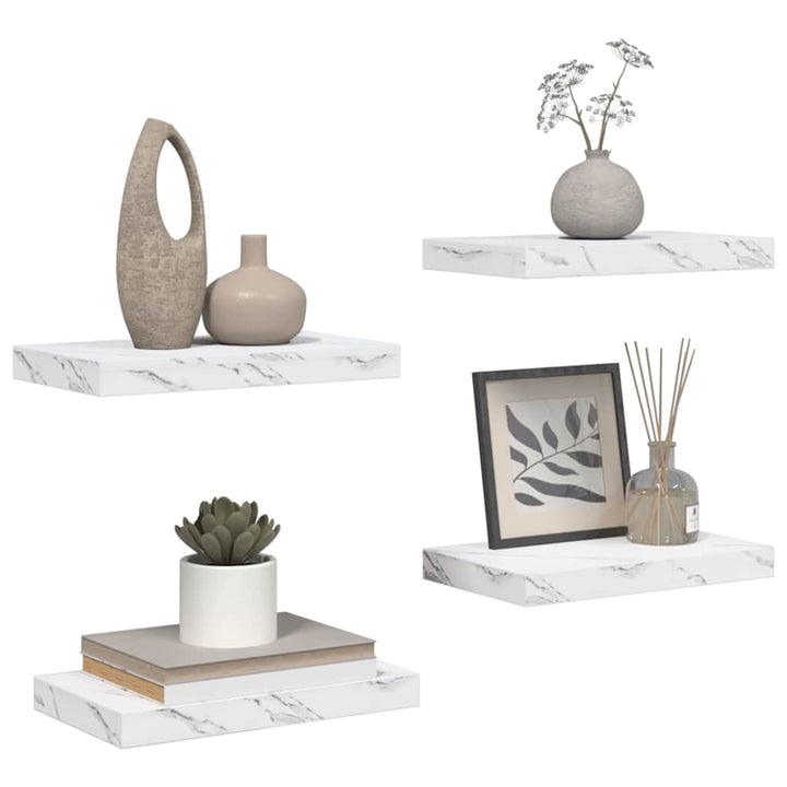 Væghylde 4 pcs Hvid marmor 40 x 23,5 x 4 cm Konstrueret træ