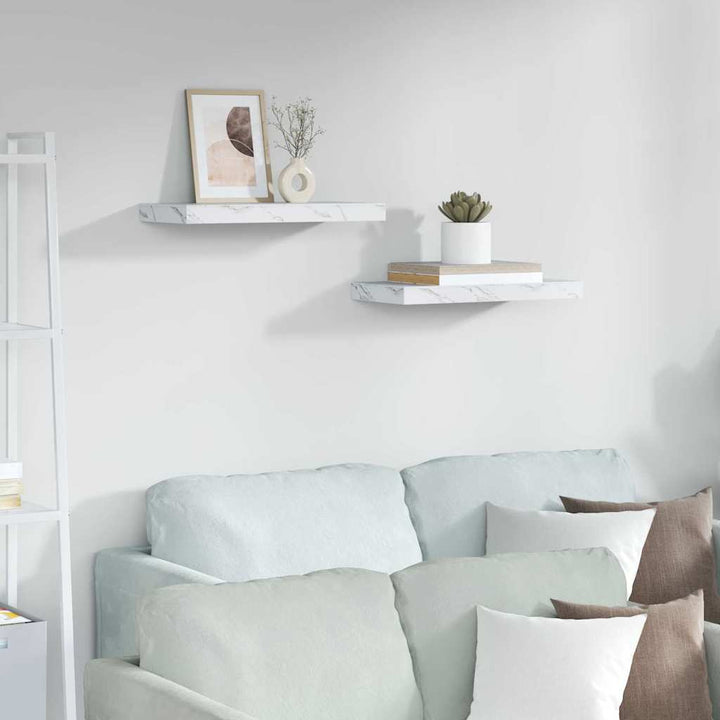 Væghylde 2 pcs Hvid marmor 50 x 23,5 x 4 cm Konstrueret træ