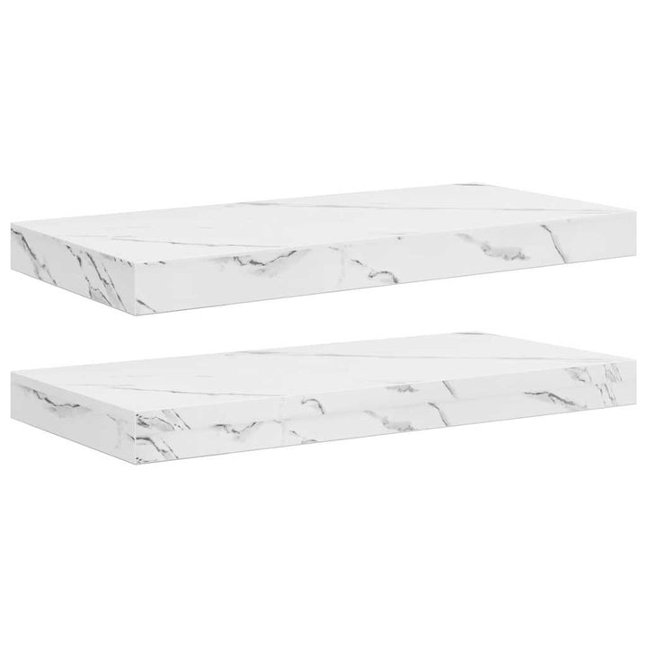 Væghylde 2 pcs Hvid marmor 50 x 23,5 x 4 cm Konstrueret træ