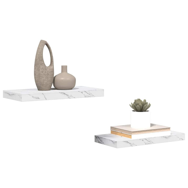 Væghylde 2 pcs Hvid marmor 50 x 23,5 x 4 cm Konstrueret træ