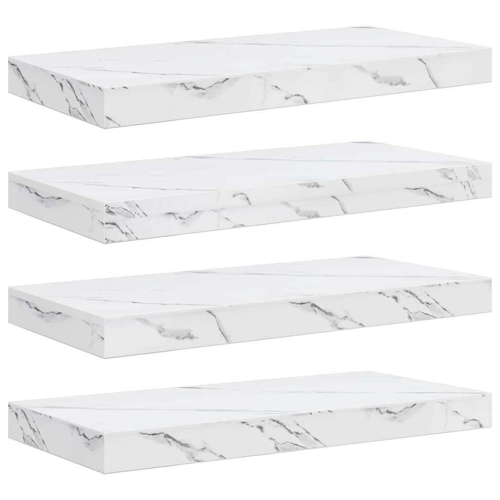 Væghylde 4 pcs Hvid marmor 50 x 23,5 x 4 cm Konstrueret træ