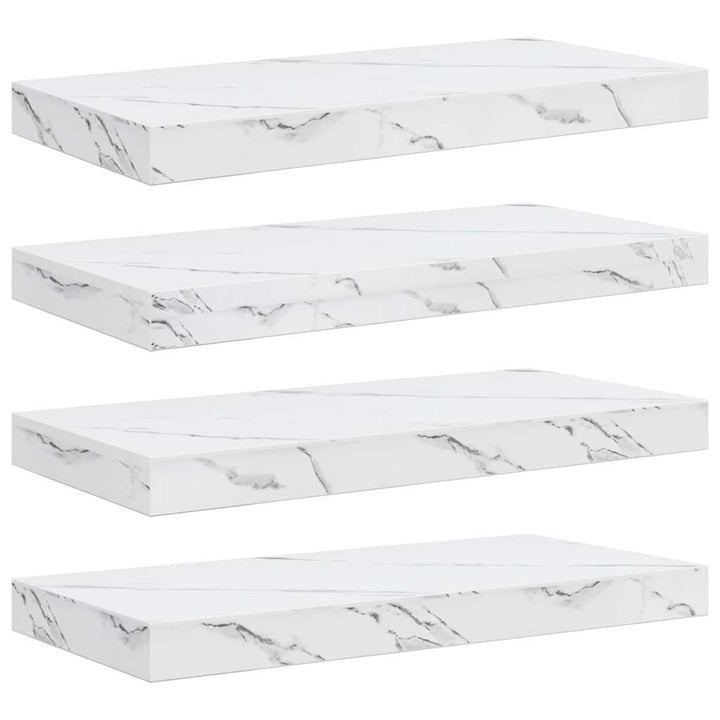 Væghylde 4 pcs Hvid marmor 50 x 23,5 x 4 cm Konstrueret træ