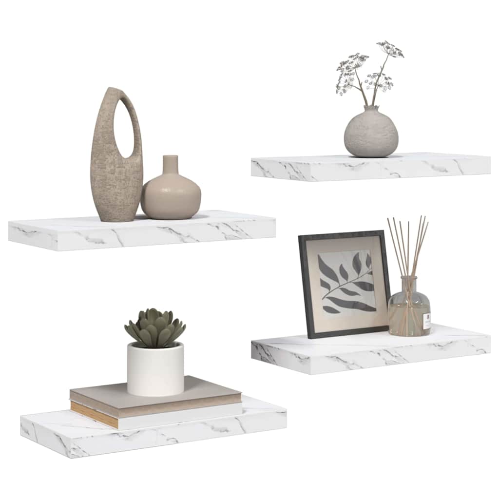 Væghylde 4 pcs Hvid marmor 50 x 23,5 x 4 cm Konstrueret træ