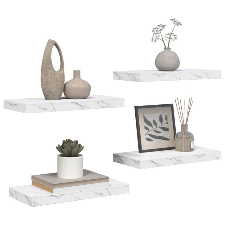 Væghylde 4 pcs Hvid marmor 50 x 23,5 x 4 cm Konstrueret træ