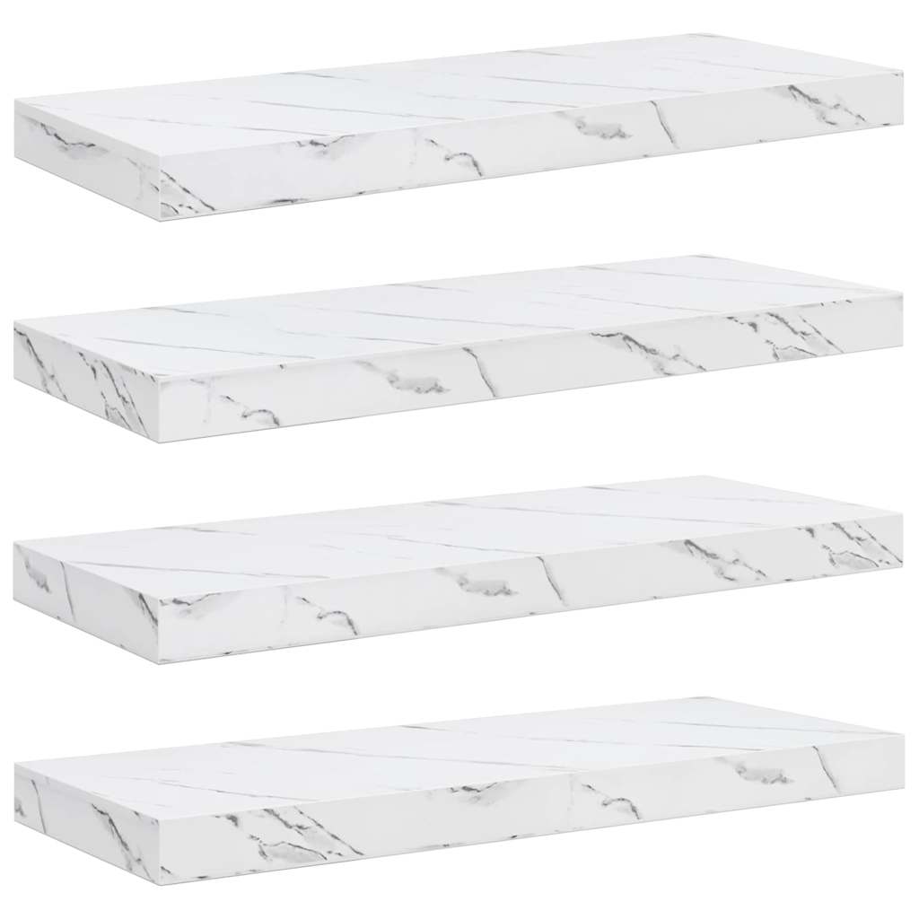Væghylde 4 pcs Hvid marmor 60 x 23 x 4 cm Konstrueret træ