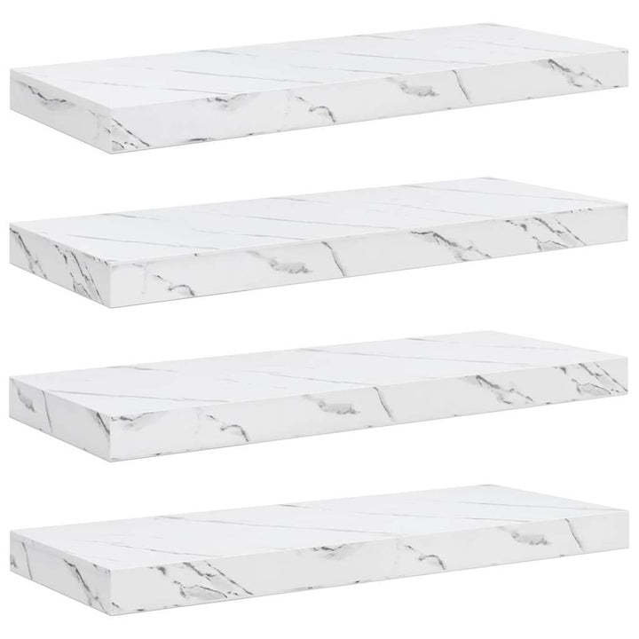 Væghylde 4 pcs Hvid marmor 60 x 23 x 4 cm Konstrueret træ